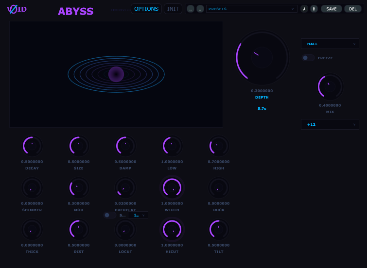 ABYSS algorithmic dark reverb plugin interface